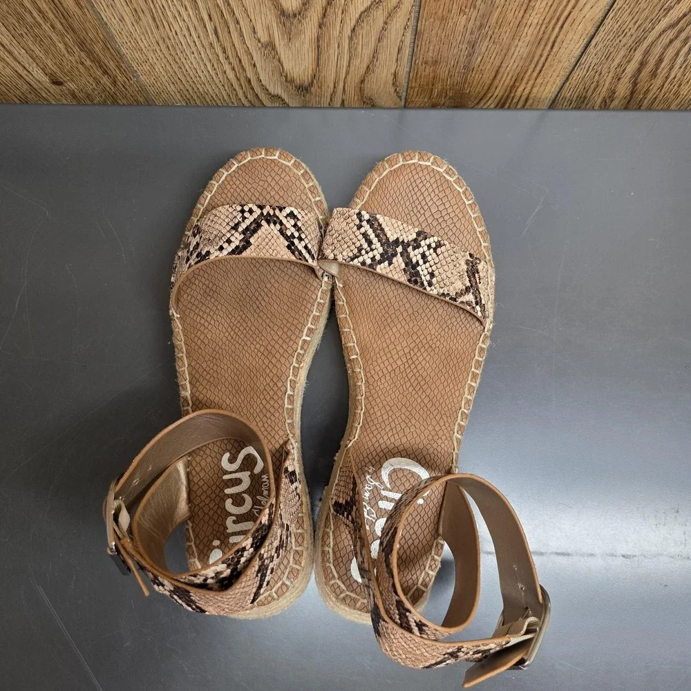 Circus By Sam Edelman Kennedy Sandals Women 8.5 Brown Snake Espadrille Wedge